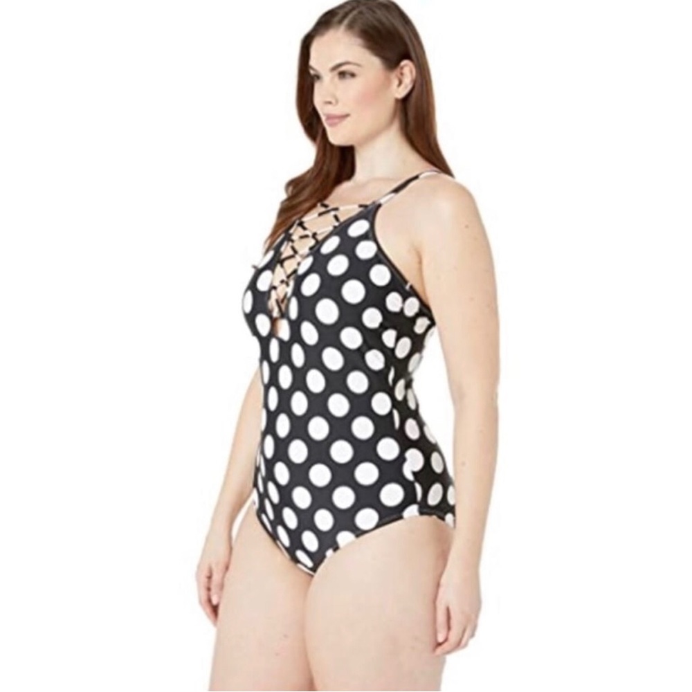 NWT. La Blanca Dot Dot Goose Laceup Swimsuit. 22W.